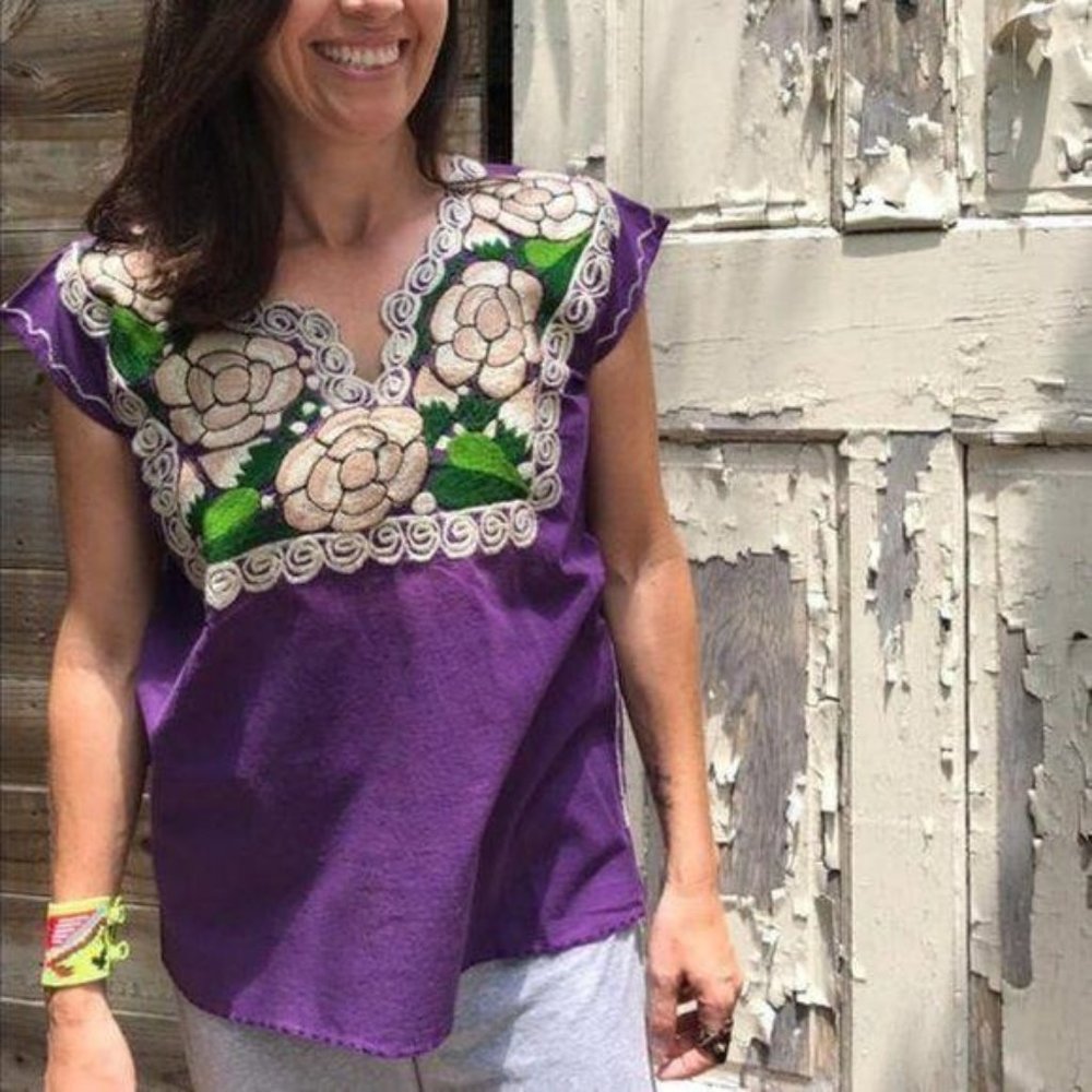 Costume Baldor Mexican Embroidered Tunic Floral Em